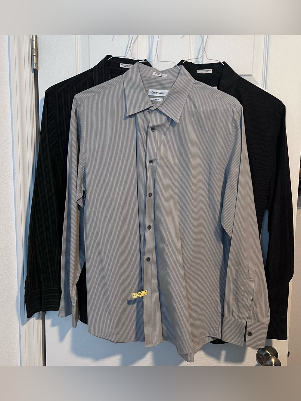 Lot of 3 Calvin Klein Slim Fit, Size L Dress Shirt Grey Black Striped LongSleeve